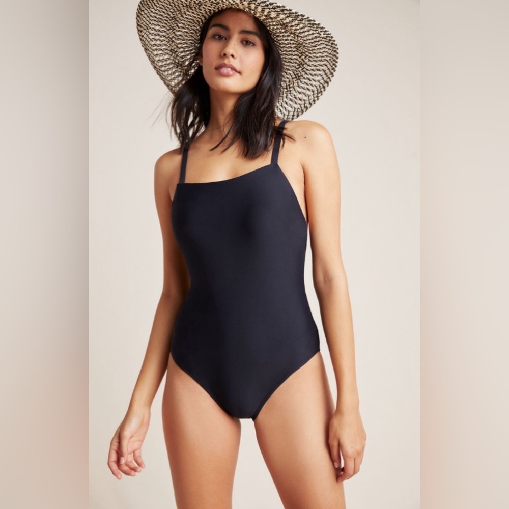 Anthropologie Black Square-Neck One-Piece Swimsuit
